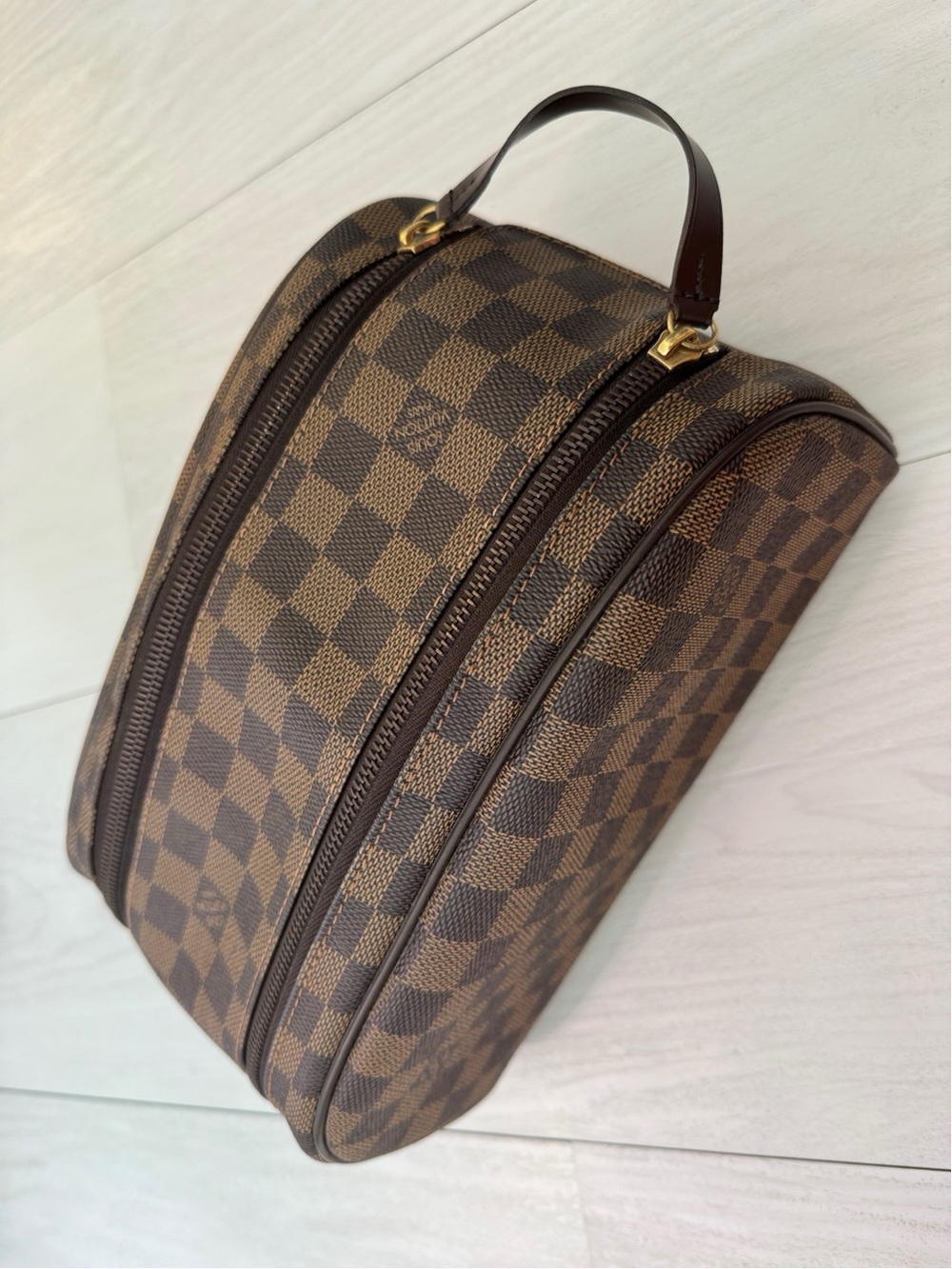 Louis Vuitton Brown Checkered Double-Zip Toiletry Bag